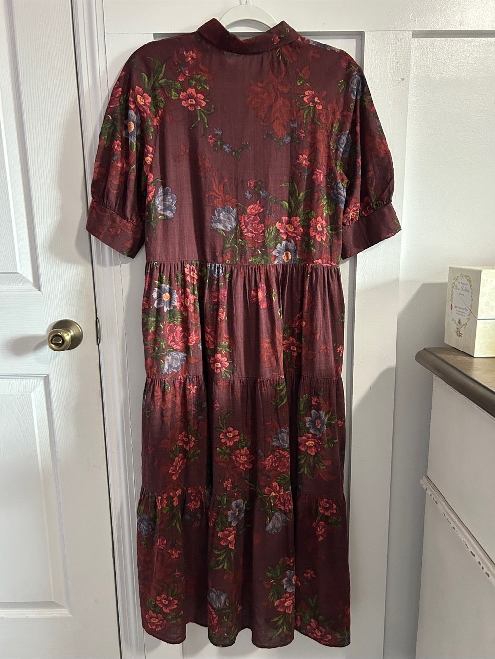 Natural Life Rebecca Burgundy Floral Tiered Boho Maxi Dress Size Small - Picture 5 of 9